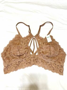 Aerie Floral Lace Strappy Bralette in Nude